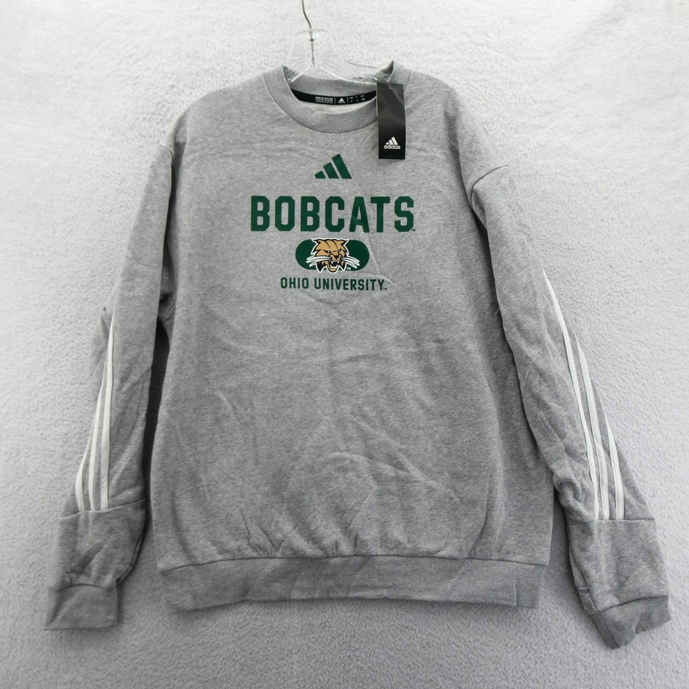 Adidas Sweatshirt Womens Large Ohio University Bobcats Gray 3‎ Stripe Pullover